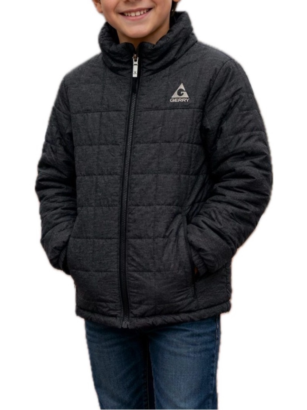 Gerry Boys Gray Quilted Insulated Puffer Jacket Full Zip Pockets Size S 7/8